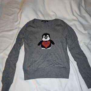 Forever 21 Gray Sweater with Penguin and Heart